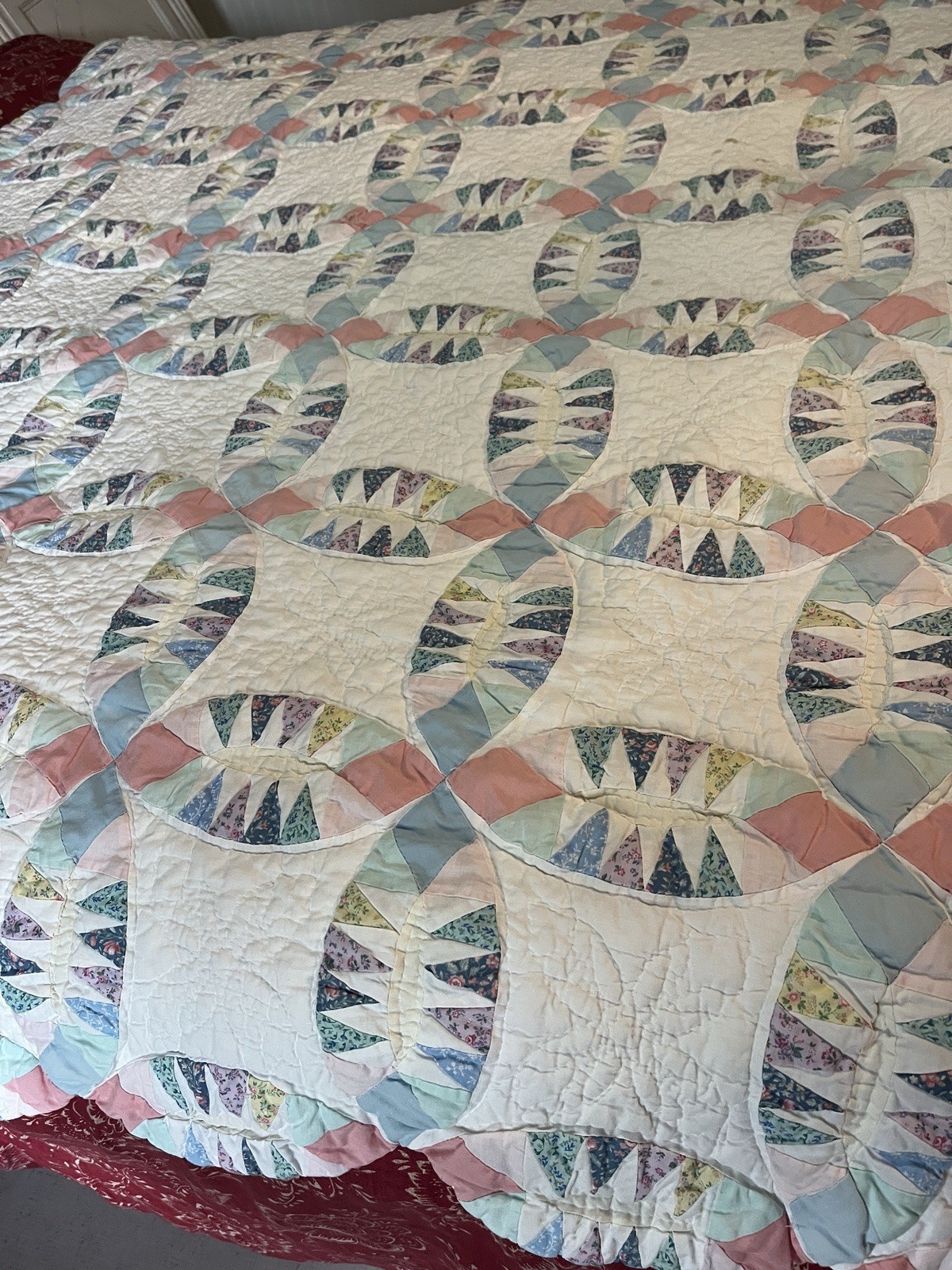 Vintage Arch Quilts Wedding Ring Pastels 60x78 Great For Upcycle Display Cutter
