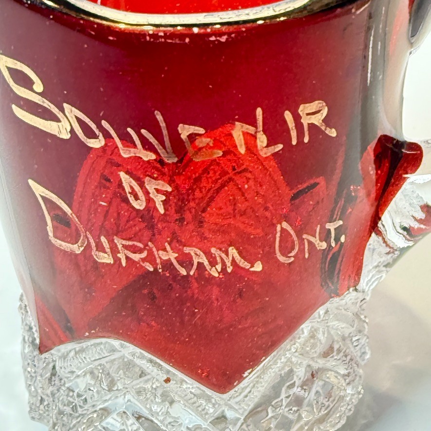 DURHAM ONTARIO CANADA Ruby Red Flash Souvenir Glass TRINKET CREAMER