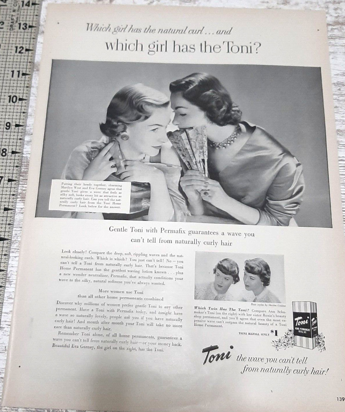 1951 Toni Home Permanent Vintage Print Ad Natural Curly Hair Pretty Women B&W