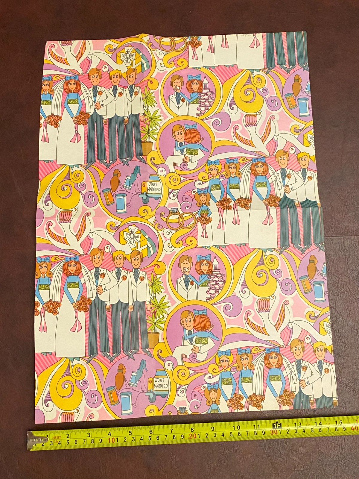 vintage mod retro psychadelic wedding Just Married wrapper paper piece 1960-1970