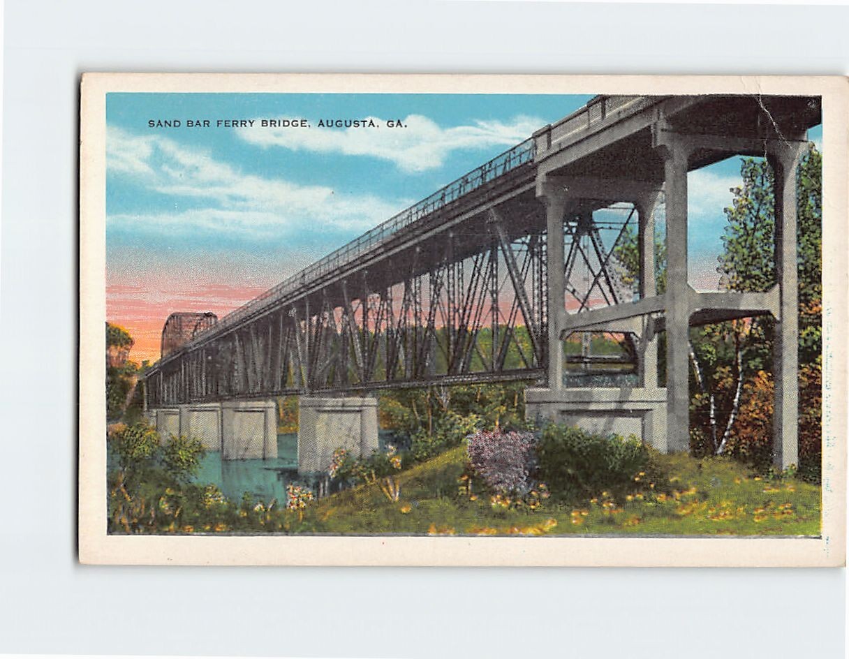 Postcard Sand Bar Ferry Bridge Augusta Georgia USA