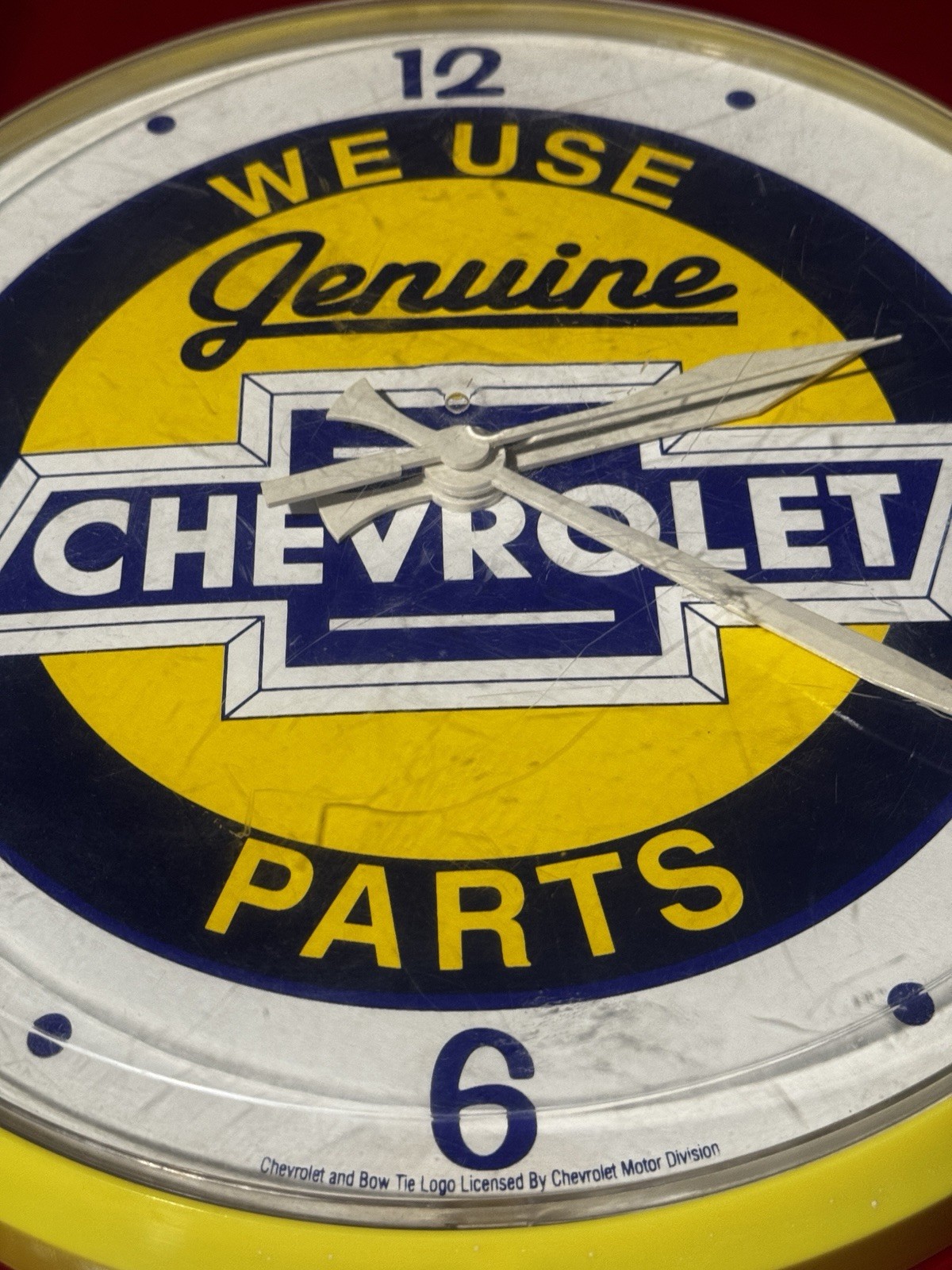 Chevrolet We Use Genuine Parts Advertising Wall Clock Yellow Blue White