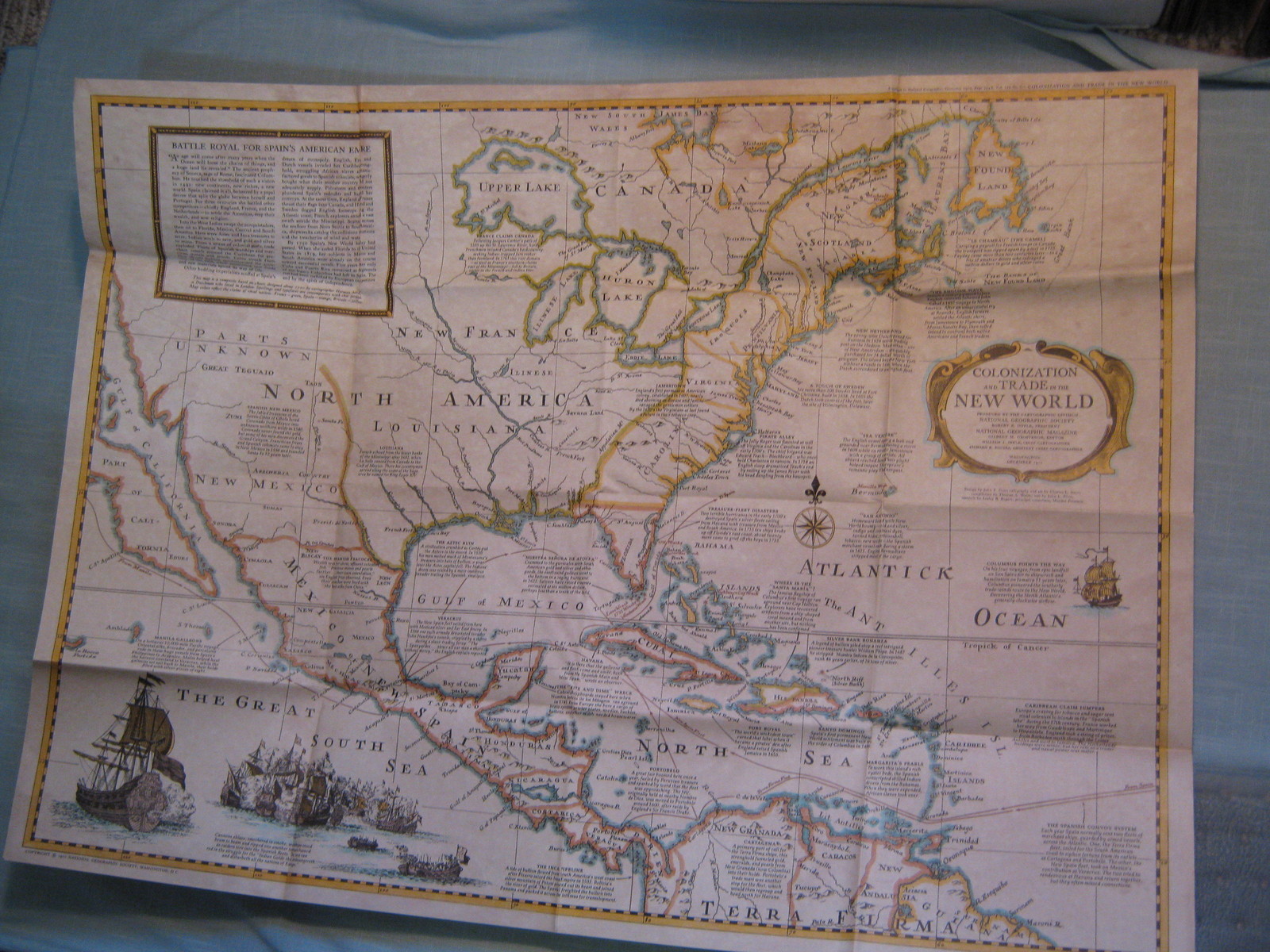 COLONIZATION AND TRADE IN THE NEW WORLD MAP +SHIPWRECK National Geographic 1977