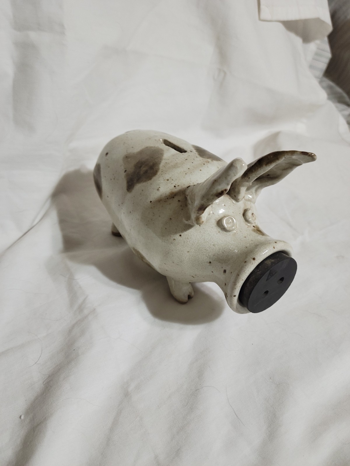 Vntg Studio Pottery Ceramic Pig Piggy Bank Rubber Stopper 5 1/2
