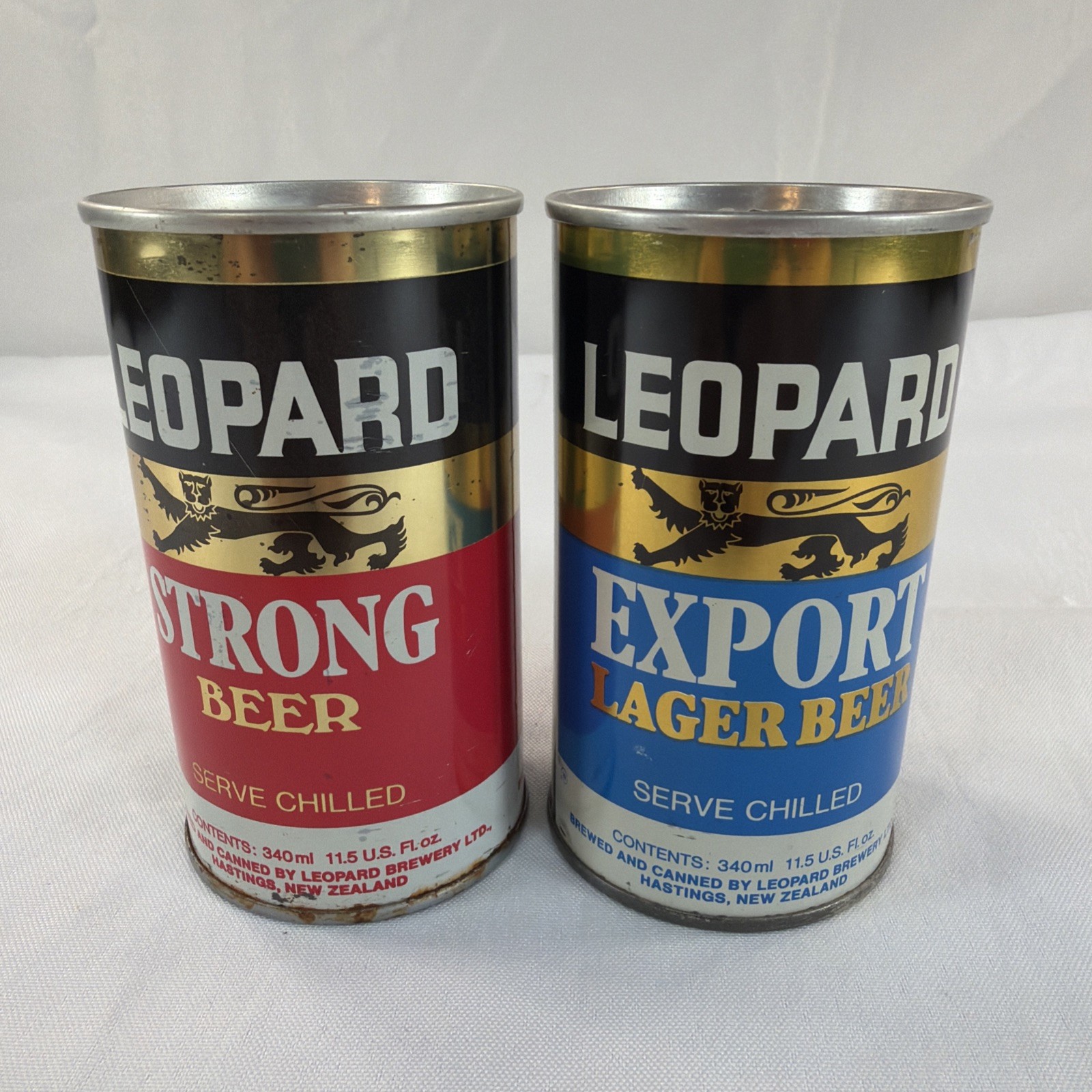 Vintage Leopard Strong Beer Export Lager Cans Pair New Zealand 340ml