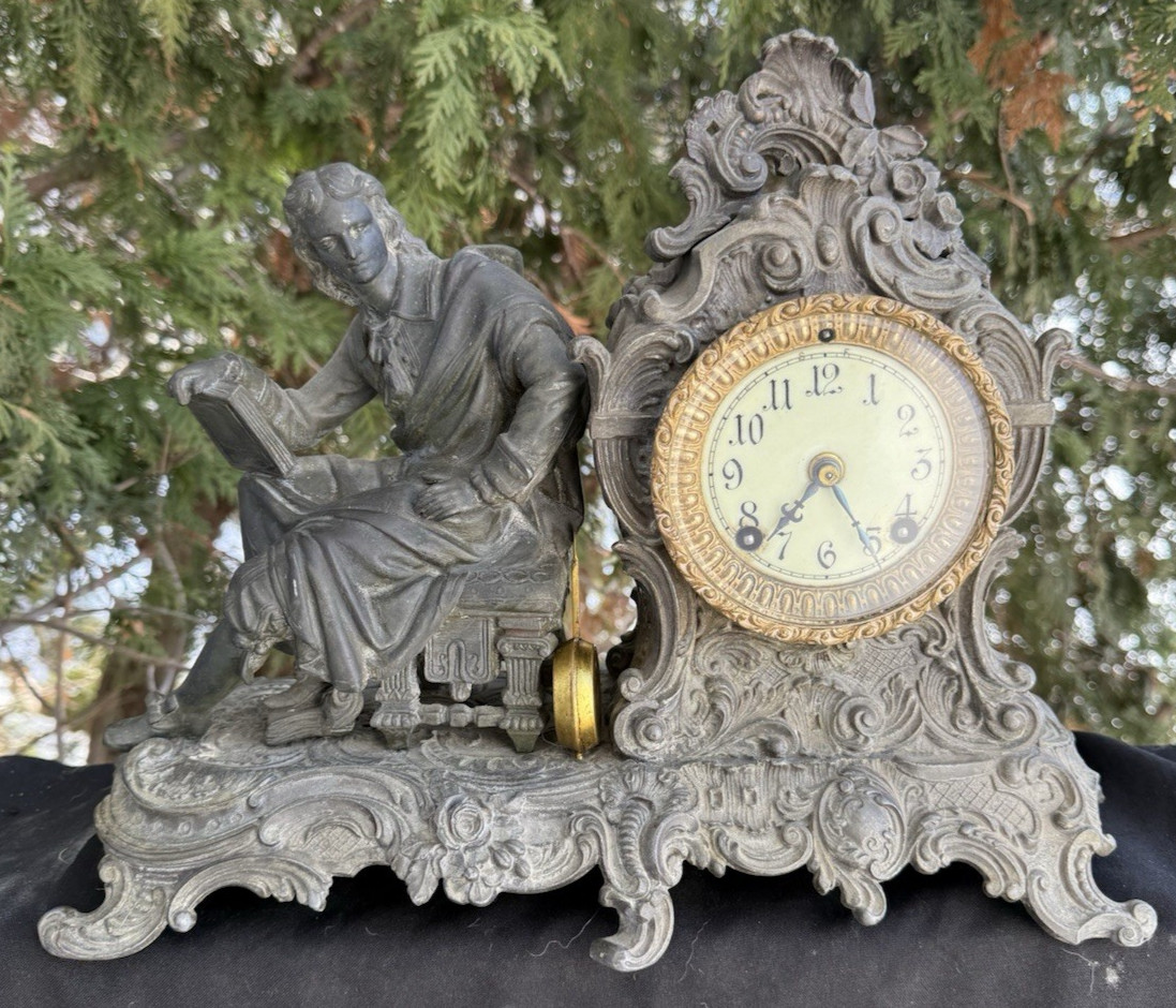 Antique C 1895 Ansonia RACINE Figural Statue Mantle Clock - ALL ORIGINAL