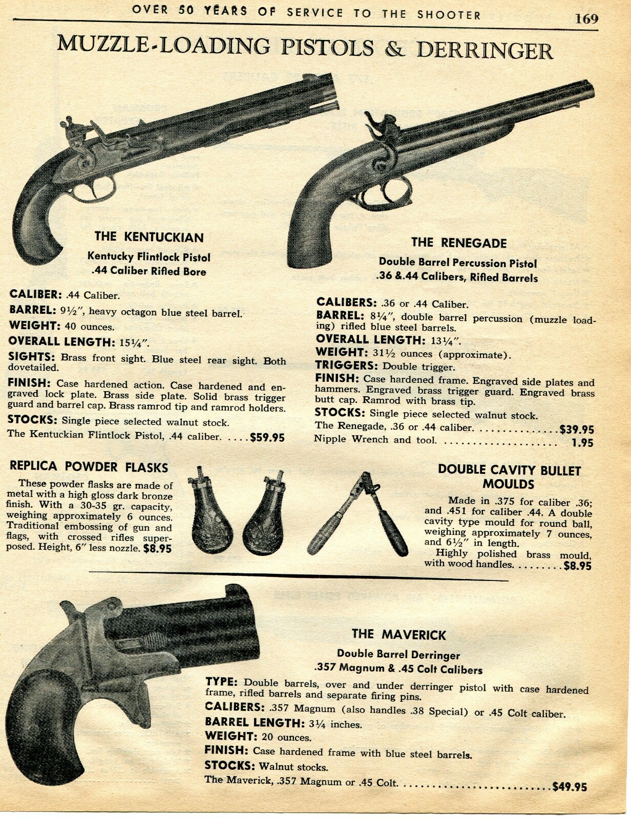 1964 Print Ad of Kentuckian, Renegade Muzzle-Loading Pistol & Maverick Derringer
