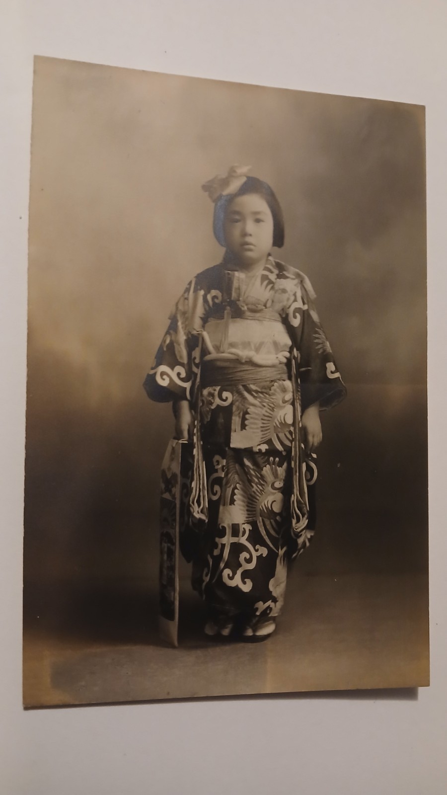 Antique Japanese Studio Photograph Young Girl Kimono Shichi Go San Portrait