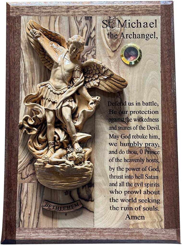St. Michael The Archangel Prayer Plaque The Original Olive Wood from Jerusalem St. Michael The Archangel Prayer Plaque The Original Olive Wood from Jerusalem
