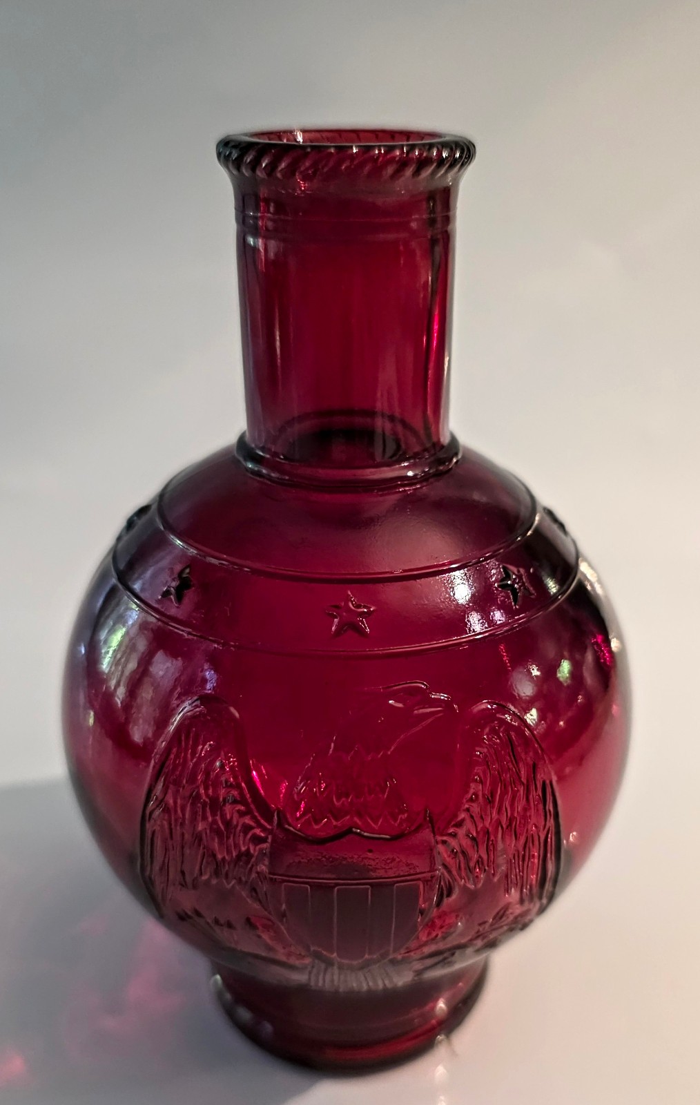 Vtg Weaton N.J. Glass Fire Extinguisher Bottle Ruby Red Eagle Shield & Stars