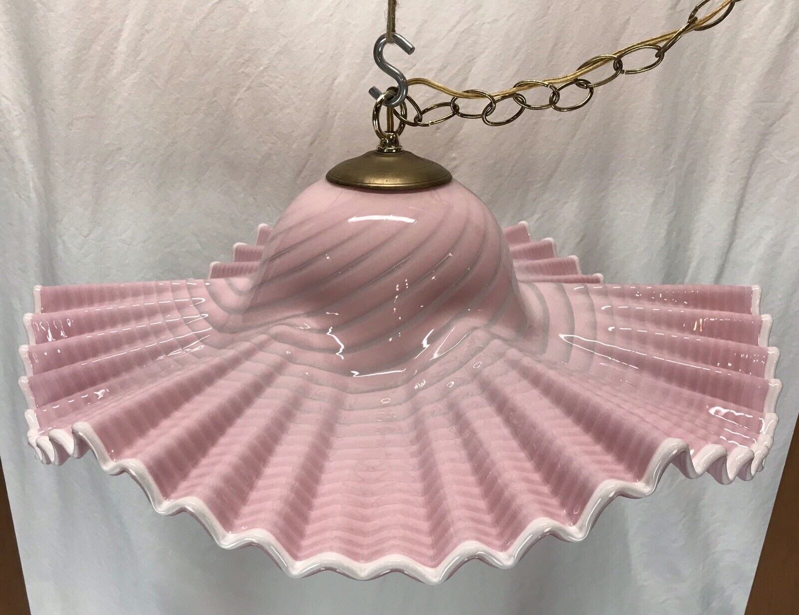 Vintage Mid Century Modern Italian Pink Murano Glass Hanging Shade Chandelier