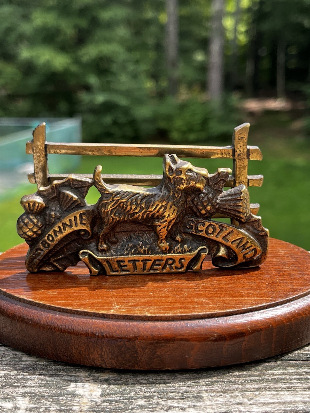 Vintage 1954/1955 brass Bonnie Scotland letter holder. Reg no. 876897. GVC