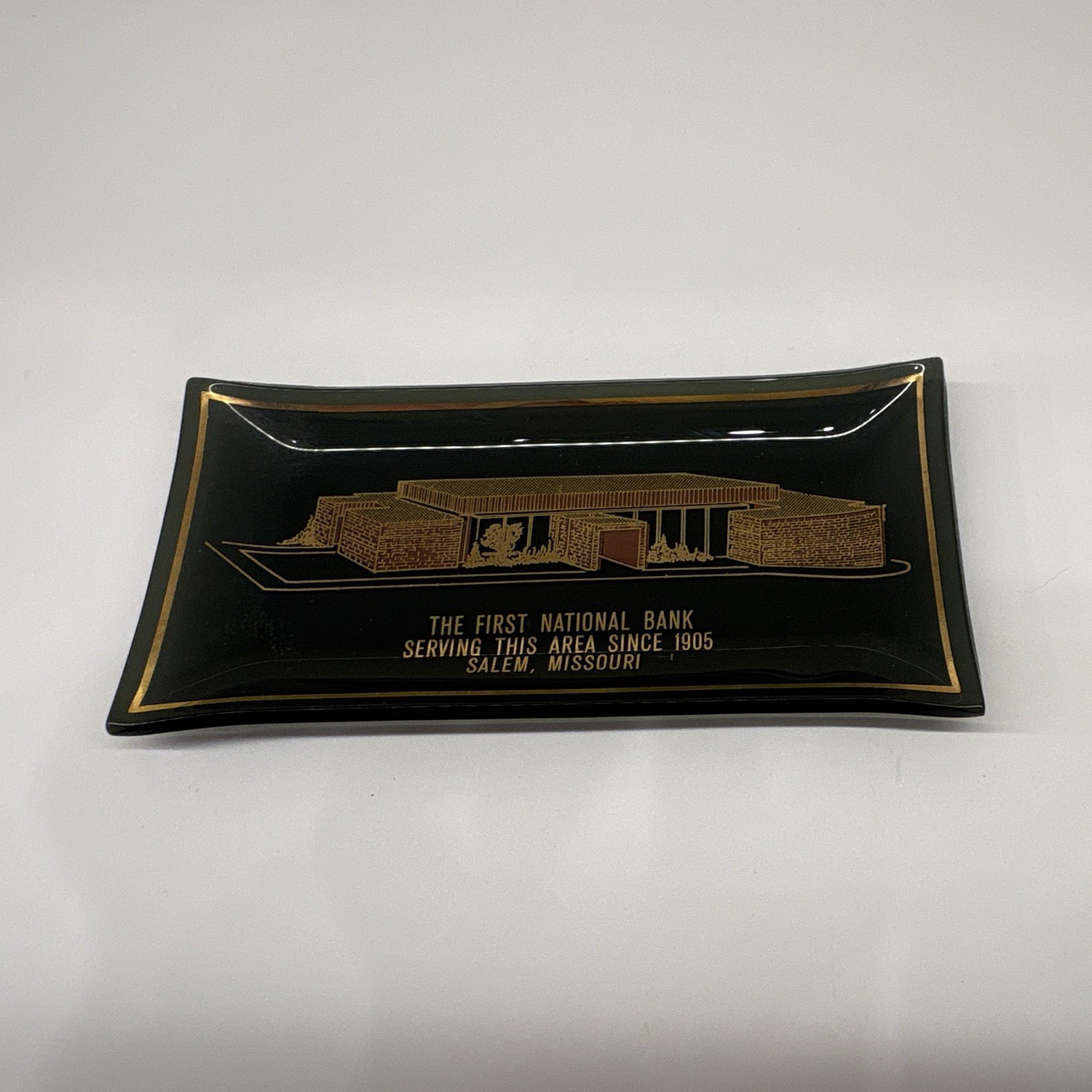 The First National Bank Advertising Tray - Black & Gold, 1905