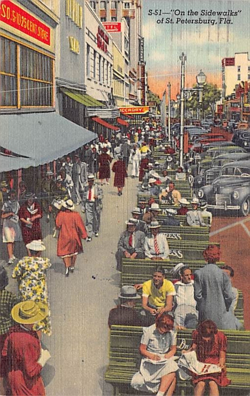 Postcard FL: On the Sidewalks, St. Petersburg, Florida, Linen Posted 1945 Postcard FL: On the Sidewalks, St. Petersburg, Florida, Linen Posted 1945