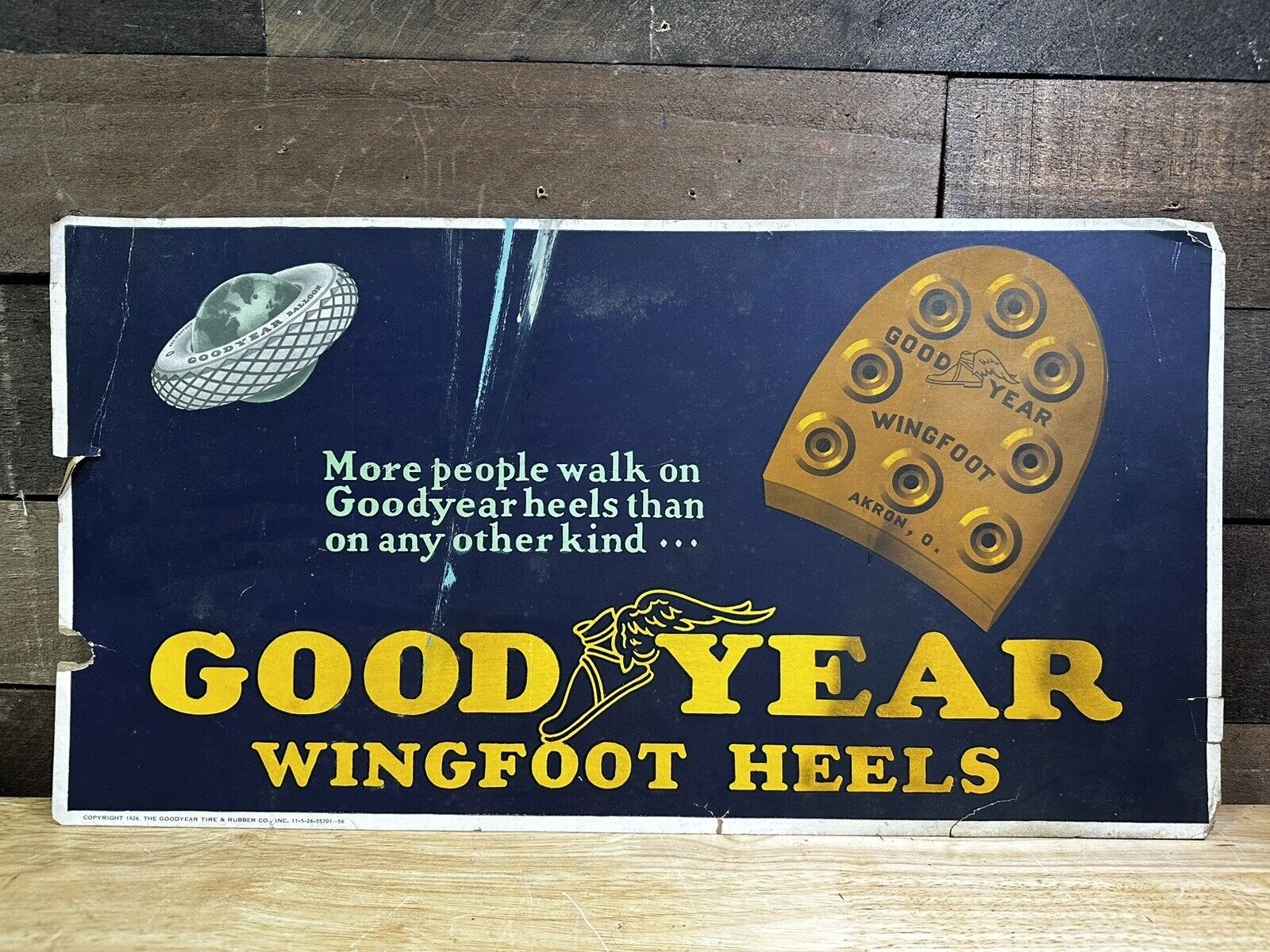 Antique Good Year Wingfoot Heels Trolley Cardboard Sign