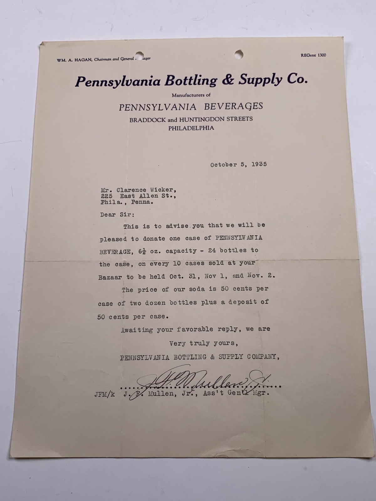 Vintage Letterhead Pennsylvania Bottling Supply Co Philadelphia Oct 5 1935 Vintage Letterhead Pennsylvania Bottling Supply Co Philadelphia Oct 5 1935