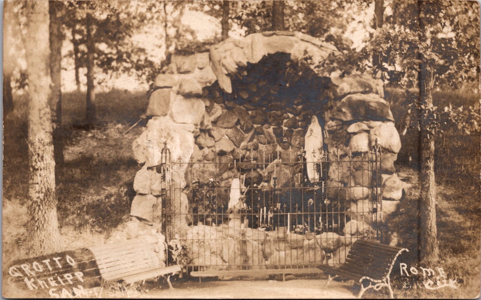 RPPC Notre Dame Indiana Grotto Kneipp Cave Shrine Religious Photo Card