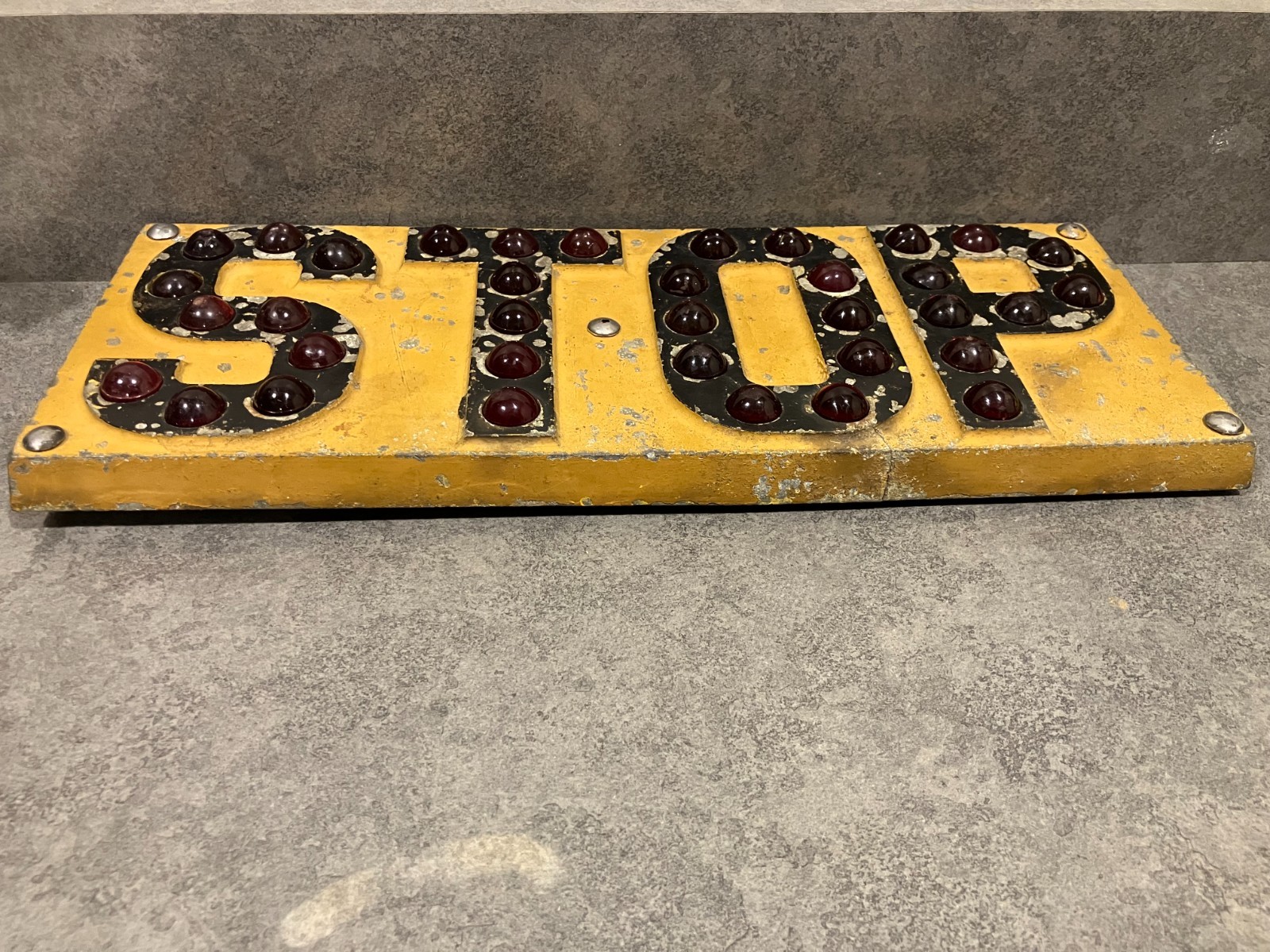 Antique Stop Sign with Red Cat Eye Glass Reflectors