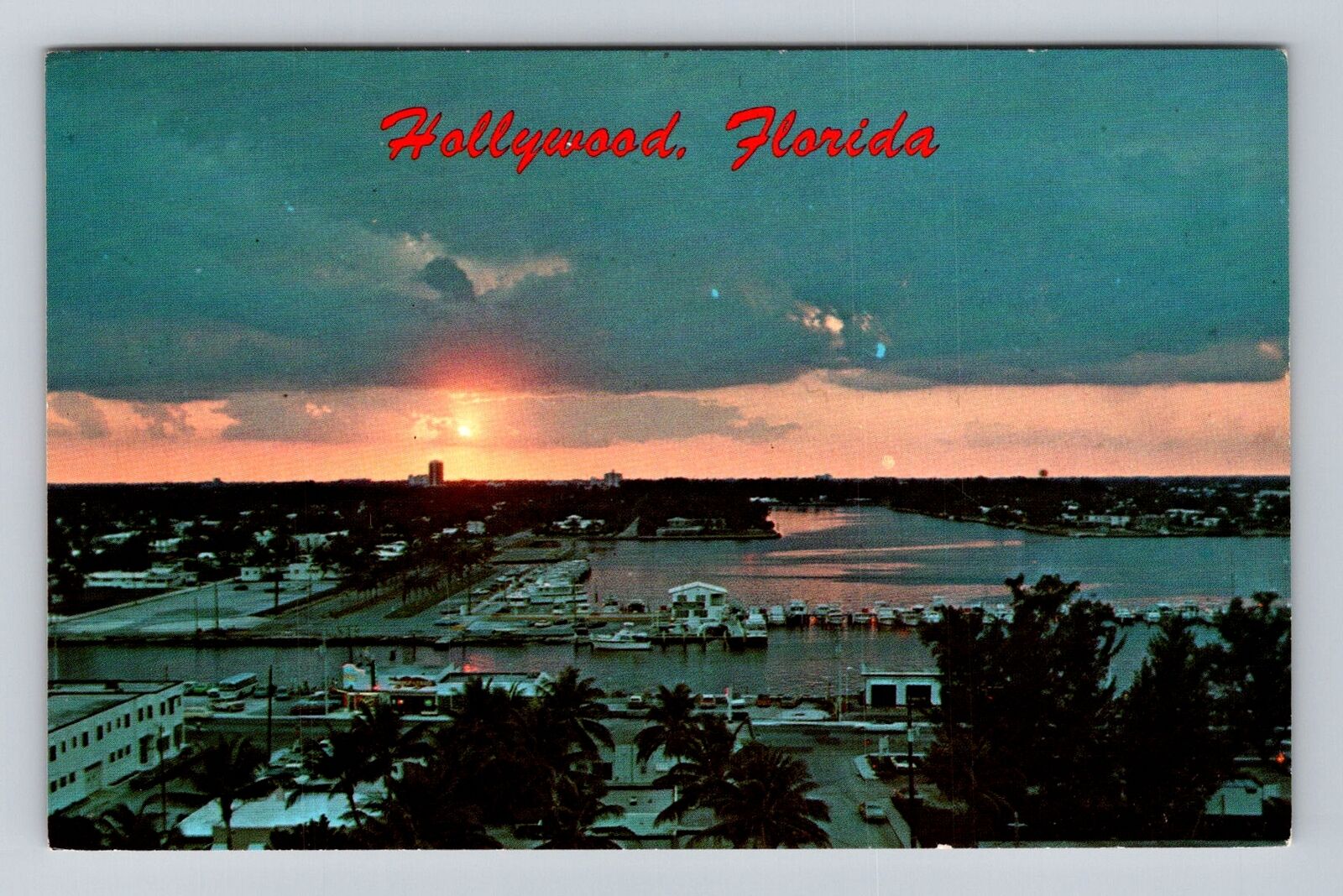 Hollywood FL-Florida, Twilight in Hollywood, Antique Vintage Souvenir Postcard