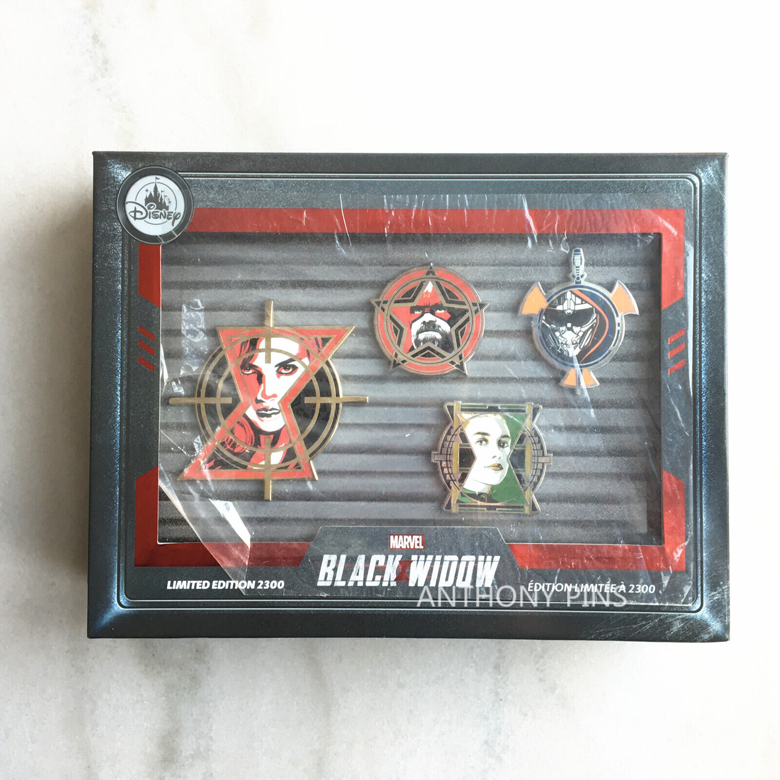 Disney Store 2021 Marvel Black Widow Pin Box LE 2300 Limited Edition Pins Set