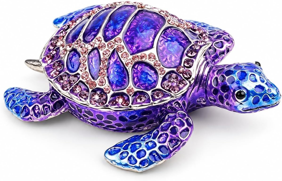 Elegant Hinged Purple Sea Turtle Trinket Box - Perfect Gift for Women