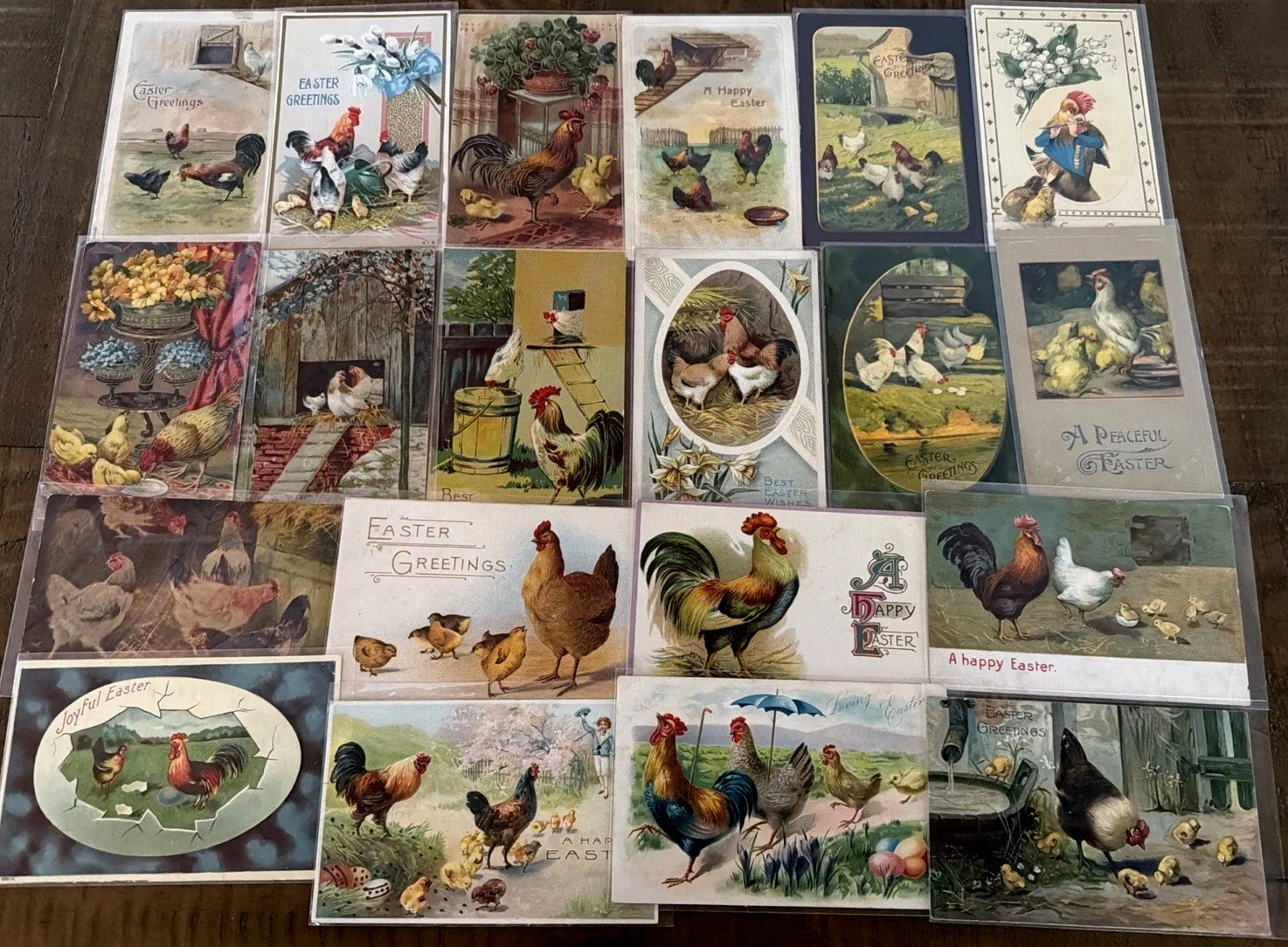 Lot of 20 Antique  Easter Postcards wth  Roosters~Hens~Chickens~in Sleeves~s855