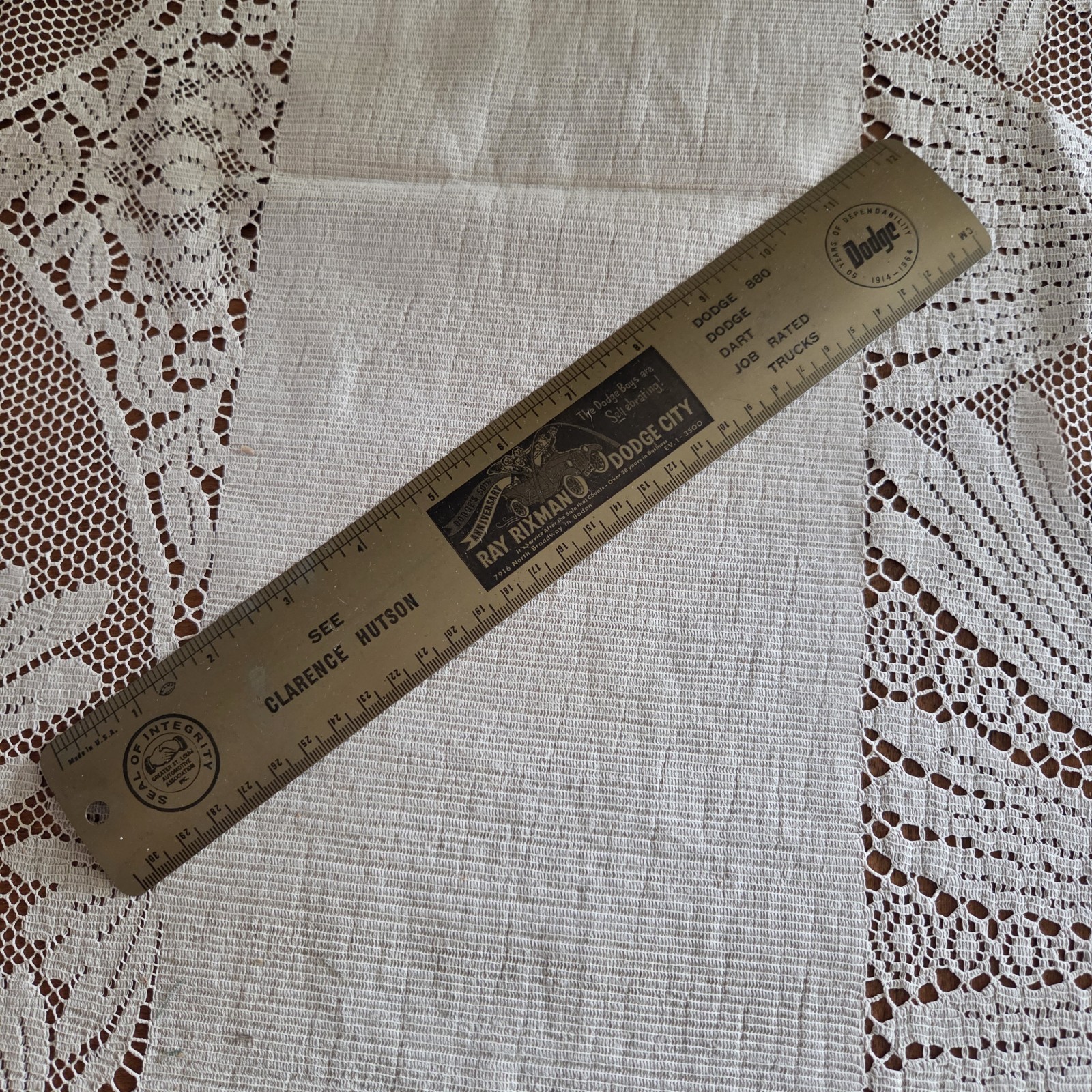 1964 Dodge 50th Anniversary Metal Ruler Ray Rixman Dodge City Dealer St. Louis