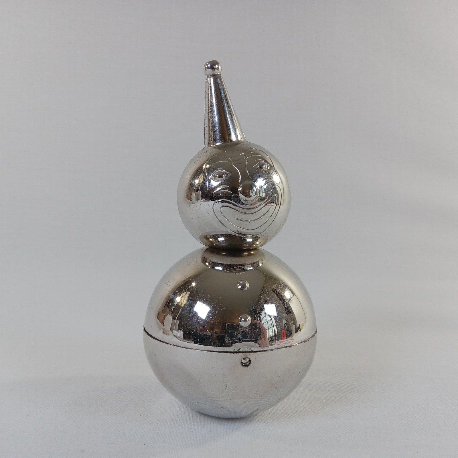 Vintage Raimond Weighted Roly Poly Clown Piggy Bank Silver Tone Metal Still Bank