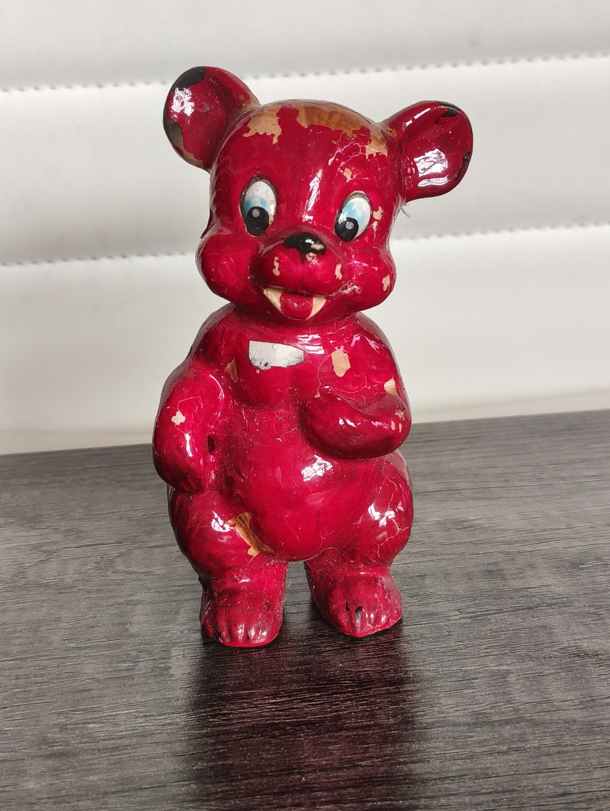 Vintage 1940s Carnival Chalkware Bear Mid Century Plaster Prize Red Vintage 1940s Carnival Chalkware Bear Mid Century Plaster Prize Red