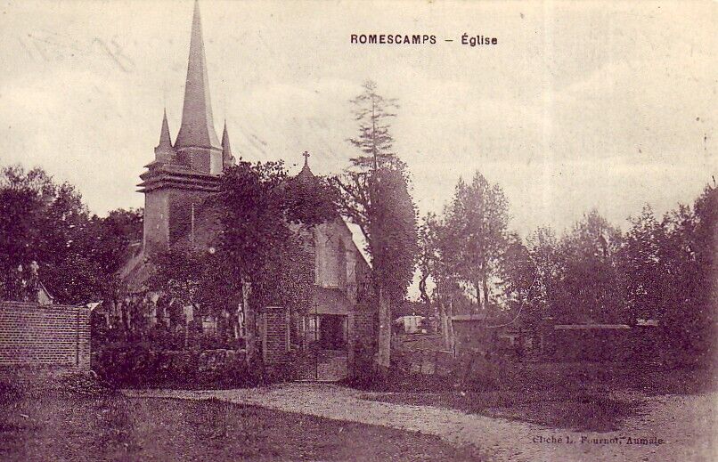 CPA 60 PICARDIE OISE Env.  Grandvilliers ROMESCAMPS Eglise St-Jean-Baptiste 1918