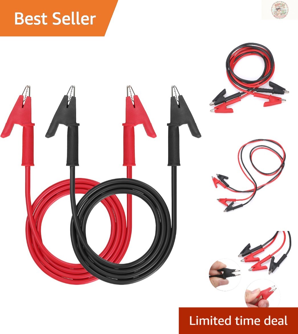 Dual Ended Alligator Clips Lead Cables - 15A, 1m, with Insulators, 2 pcs Dual Ended Alligator Clips Lead Cables - 15A, 1m, with Insulators, 2 pcs