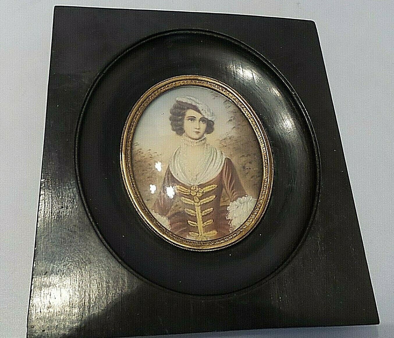 ANTIQUE HANDPAINTED VICTORIAN LADY PORTRAIT SIGNED FRAMED WOOD FRAME CONVIC GL