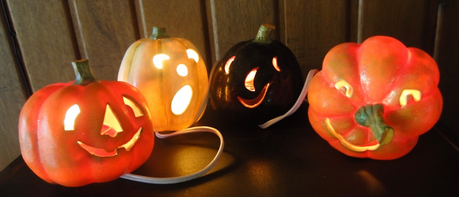 Vtg Dept 56 BLOW MOLD PUMPKIN LIGHTS Jack o Lantern ORANGE WHITE BLACK 5\