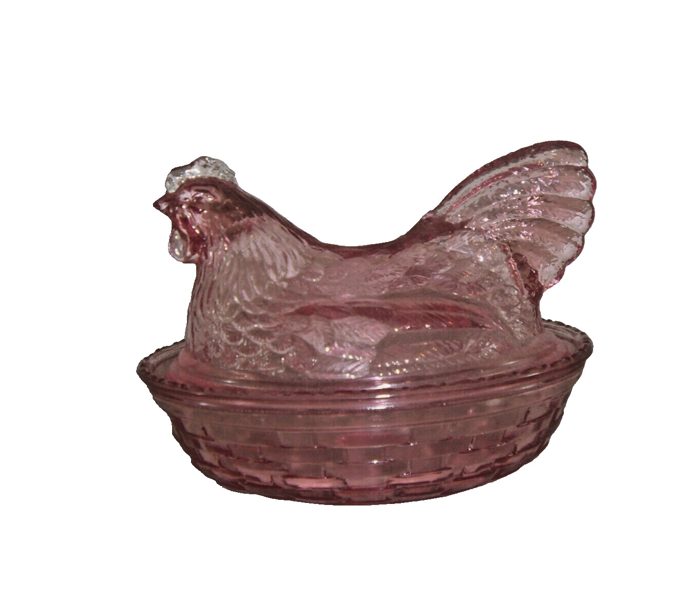 LONGABERGER COMPANY  PINK CHICKEN ON NEST COVERED DISH