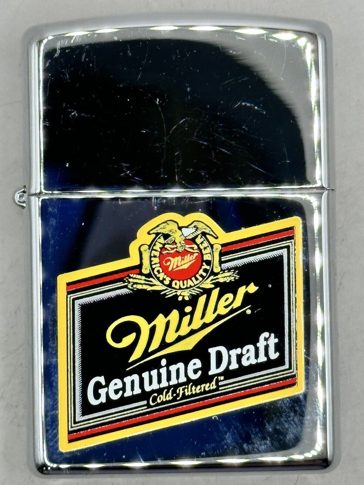 Vintage 1997 Miller Genuine Draft Beer Label High Polish Chrome Zippo NEW
