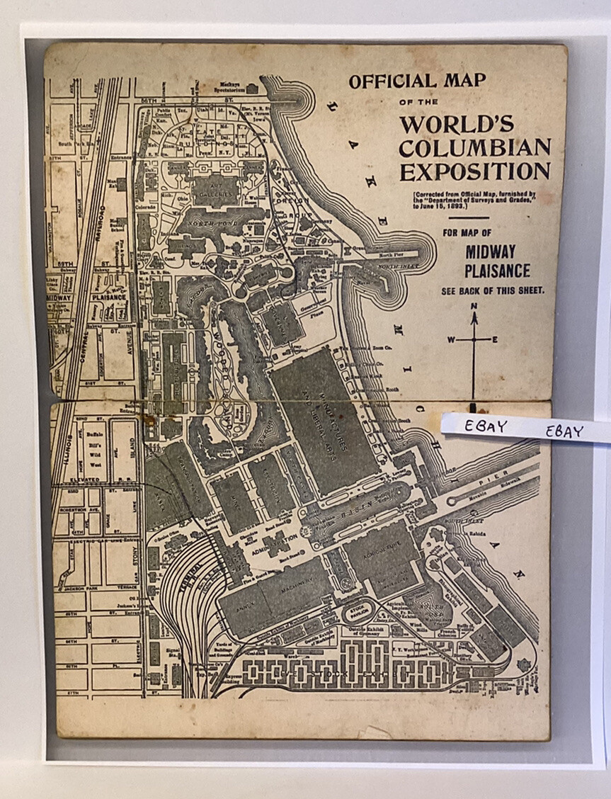 1893 WORLD’S COLUMBIAN EXPOSITION BUFFALO BILL RAILROADS MINES ART PIER +NEW MAP