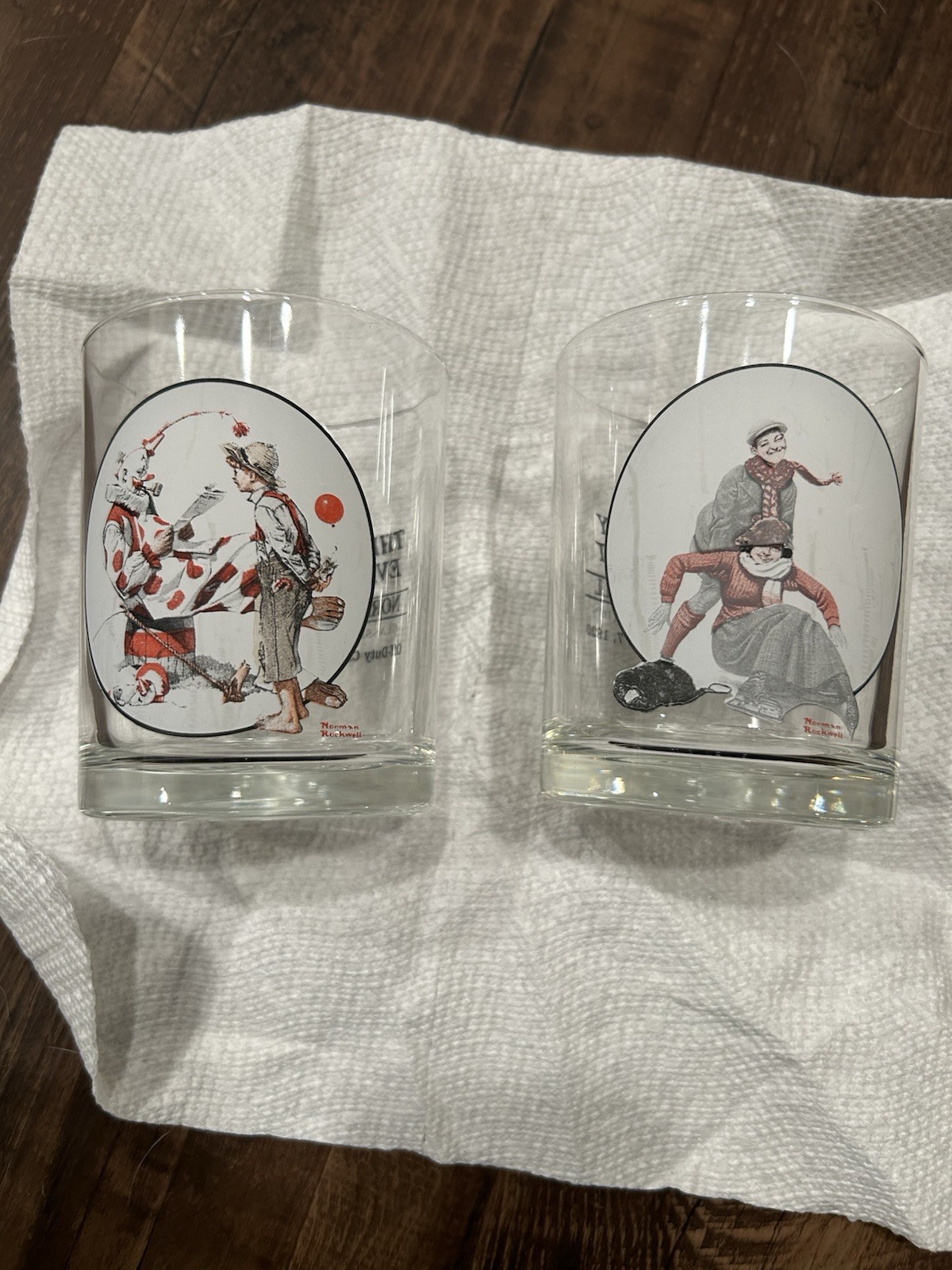 Vintage The Saturday Evening Post 1920’s Norman Rockwell Clear Glasses Set of 2