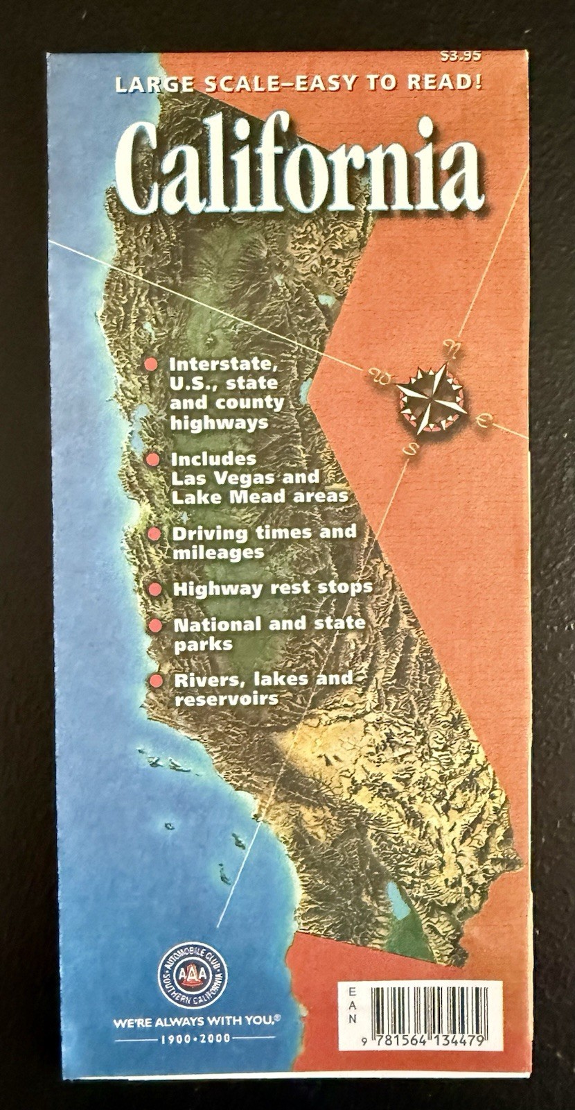 Vintage 1999 AAA California Road Map Large Scale Las Vegas Lake Mead Auto Club