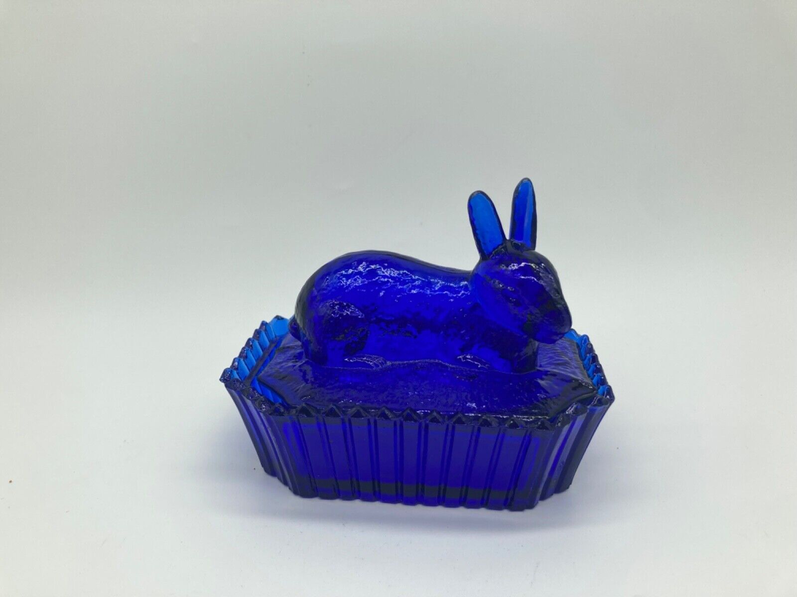 Cobalt Blue Rabbit Nesting Dish Rectangular Bunny/Easter Candy Trinket Glass