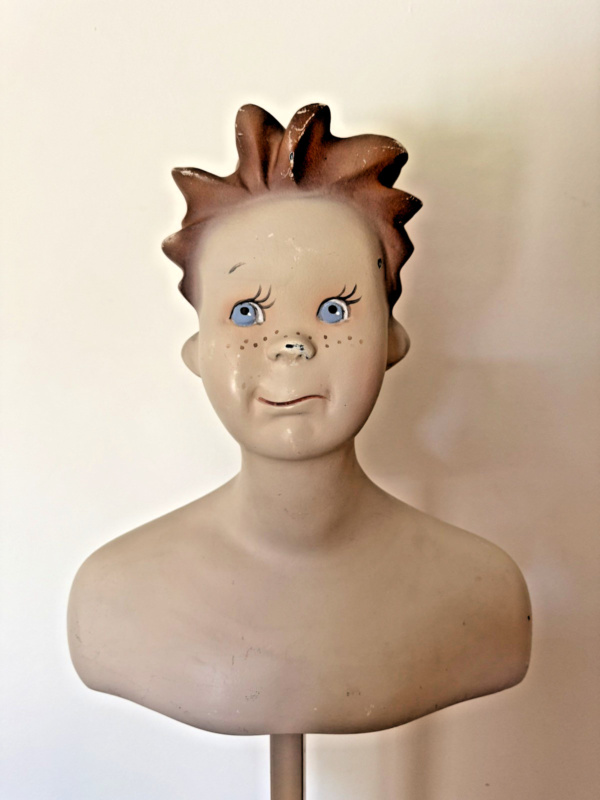 Vintage Mannequin Bust Boy Brown Hair Store Display Including Adjustable Stand Vintage Mannequin Bust Boy Brown Hair Store Display Including Adjustable Stand