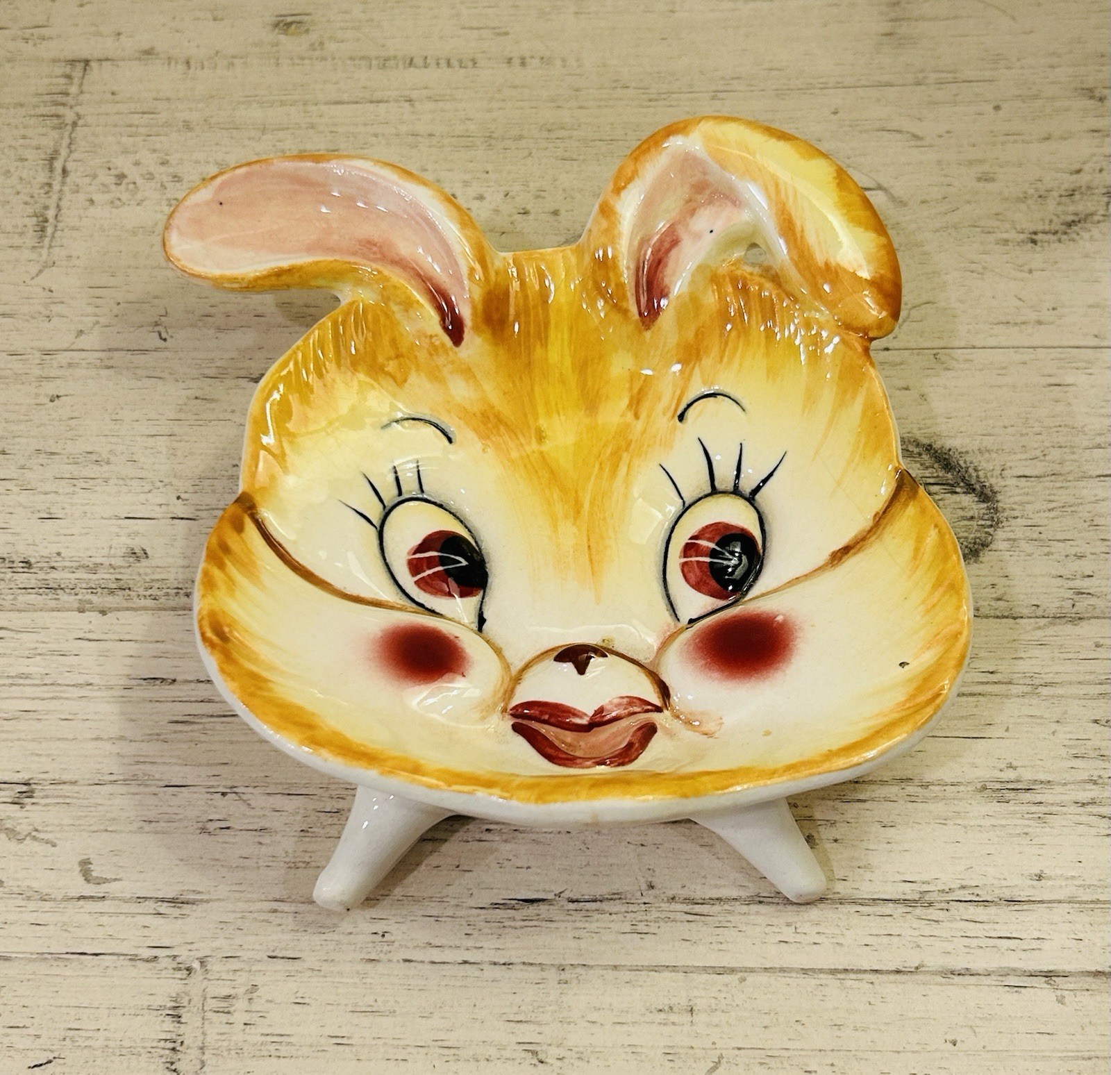Vintage Grantcrest Japan Handpainted Rabbit Face Plaque MCM Retro Wall Decor