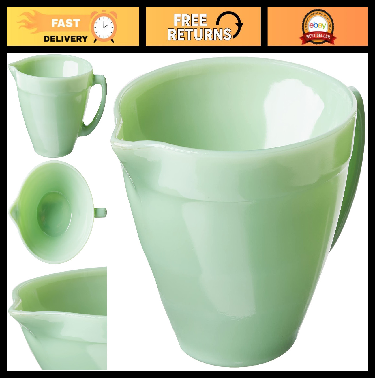 Jadeite Glass Mixing Bowl 1.25 Quart with Handle - Vintage Kitchen Bakeware