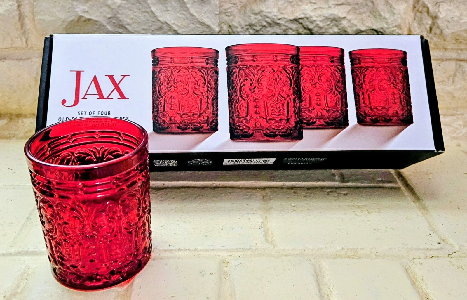 JAX Holiday Deep Red 11 oz. Glassware by Godinger SET OF 4 