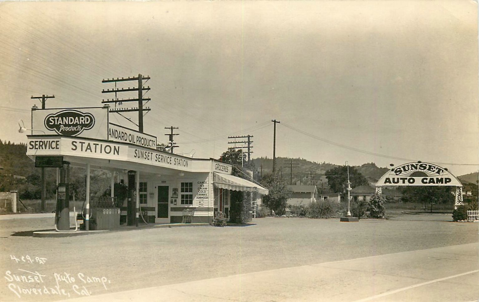 Vintage RPPC Sunset Auto Camp & Standard Oil Station Cloverdale CA Postcard