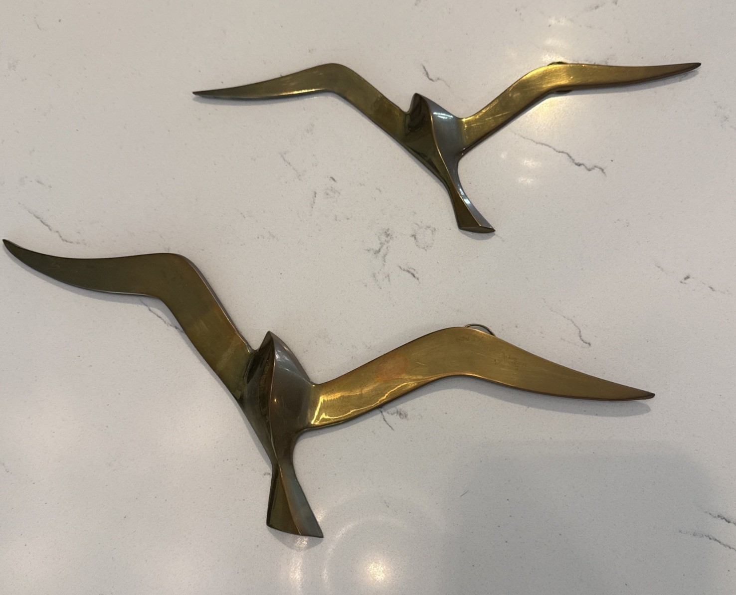 VINTAGE SET OF 2 FLYING BRASS BIRDS MCM WALL DECOR BIRDS 18\