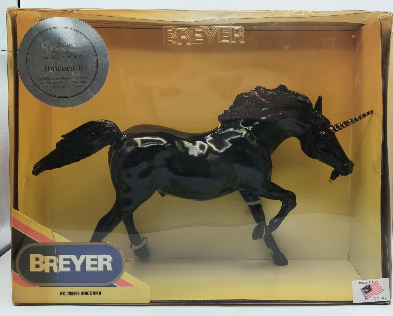 Breyer Horse 700595 Unicorn II Glossy Black Running Stallion Vtg 1995 LE in Box Breyer Horse 700595 Unicorn II Glossy Black Running Stallion Vtg 1995 LE in Box