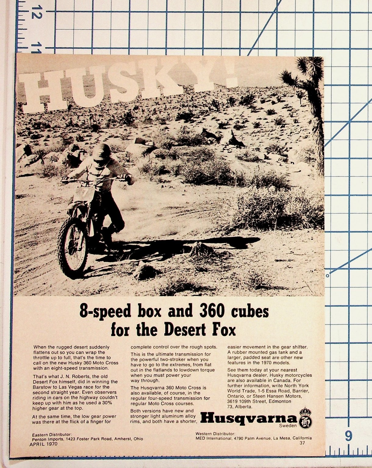 1970 Husqvarna 360 Moto Cross Desert Fox Motorcycle Magazine Ad