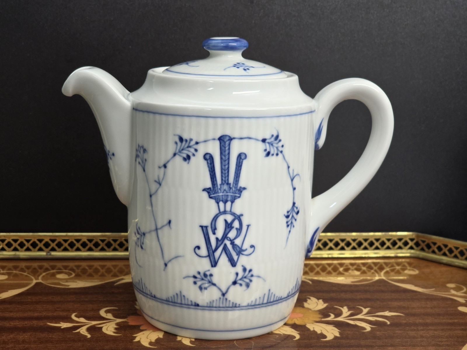 B&G Bing & Grøndahl København Denmark Traditional Blue Monogram Coffee Pot