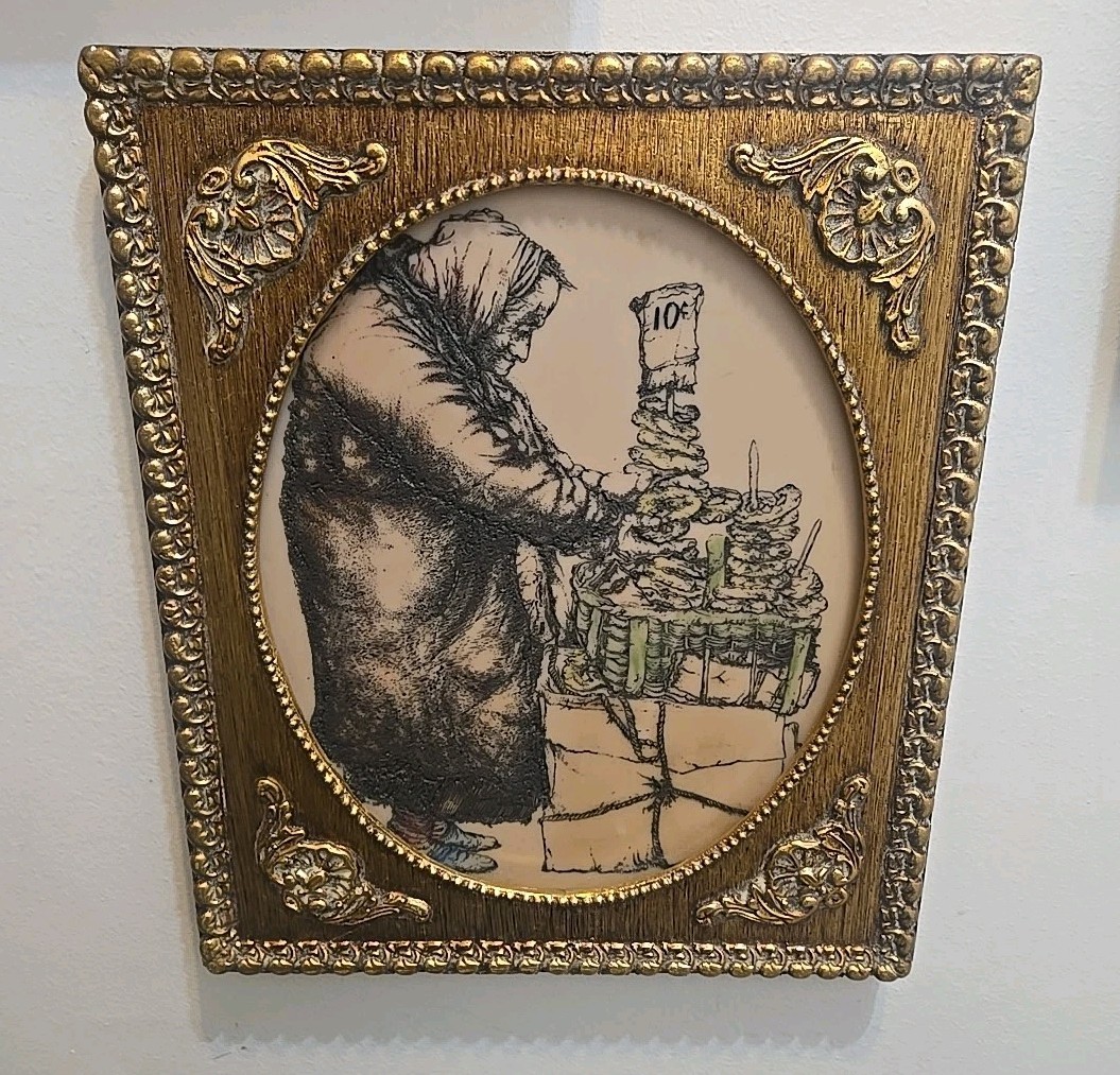 Vintage Jacob Samuels Signed Framed The Pretzel Lady Art Etching - Rare