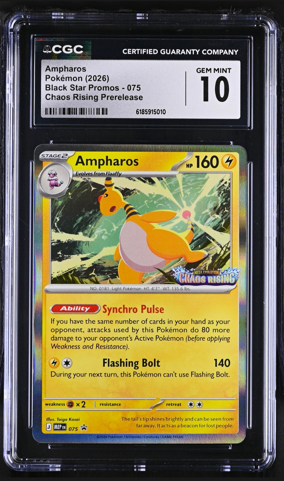 Ampharos Pokémon Black Star Promos Chaos Rising Prerelease #075 CGC 10
